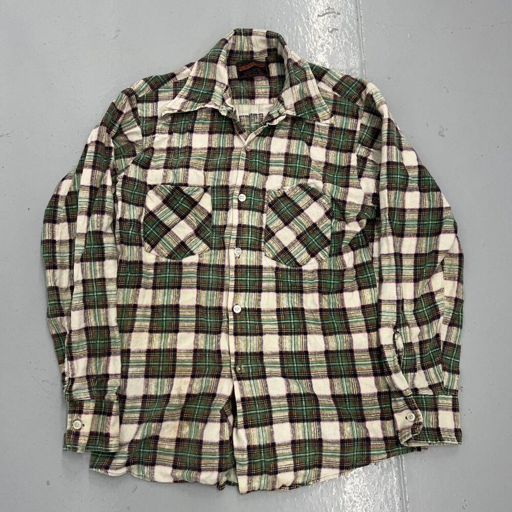 Vintage 70s Hunter's Lane Green Plaid Cotton Flannel